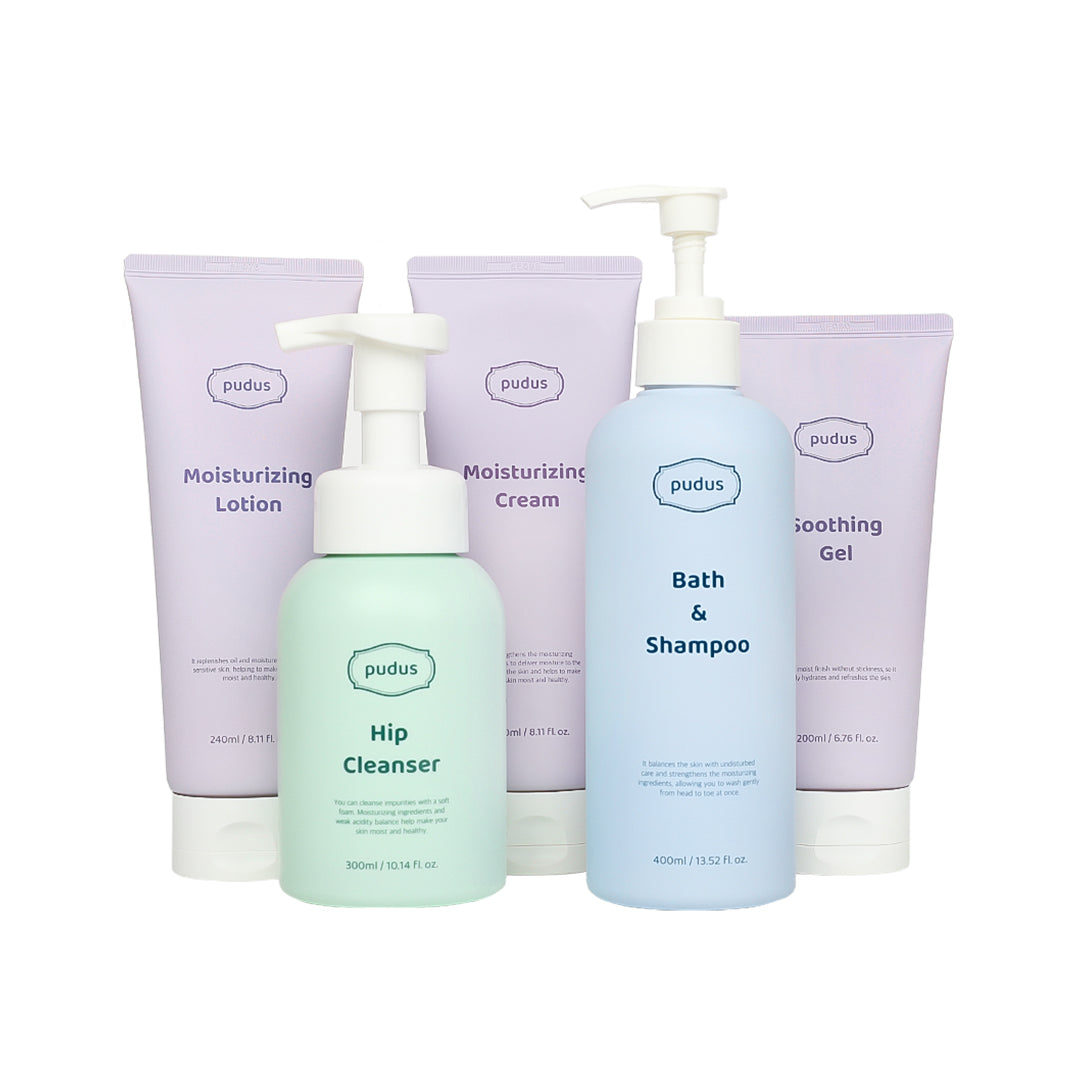 Angpapa Pudus Full Package (Soothing Gel + Lotion + Cream + Bath & Shampoo + Hip Cleanser)